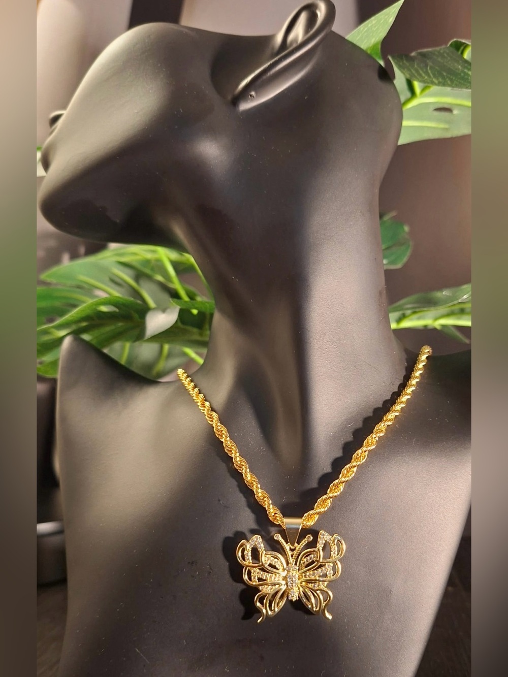 Gold-Filled 18” Rope Chain Necklace with Butterfly Pendant - Women Jewelry